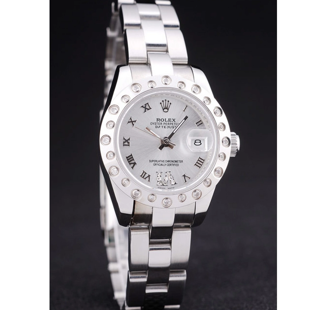 Aaa replica watch Polished Silver Silver Diamonds Dial Rolex Bezel Datejust 7474 0823